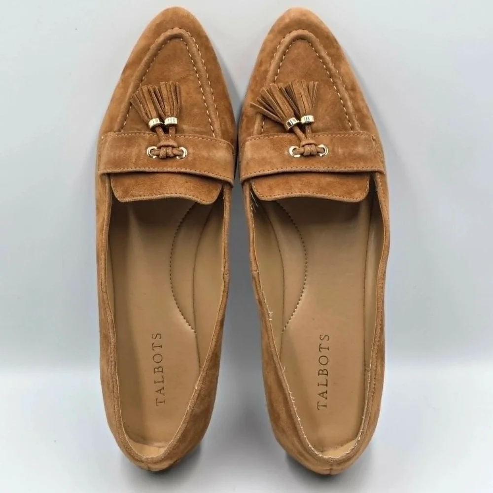 Talbots Francesca Tassel Flats Nutmeg Suede Pointed Loafers Women's Size 10M